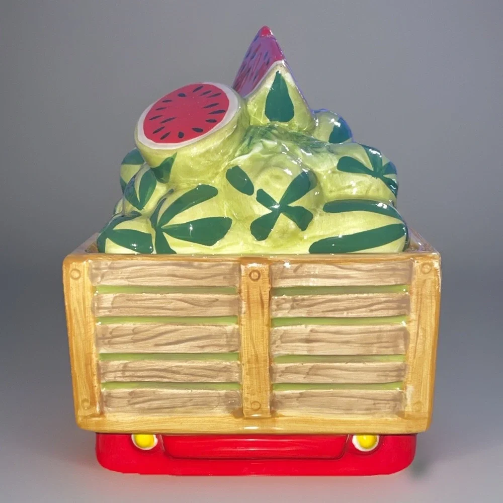 Vtg Pier 1 Imports Handpainted Watermelon Truck‎ Cookie Jar Red 10